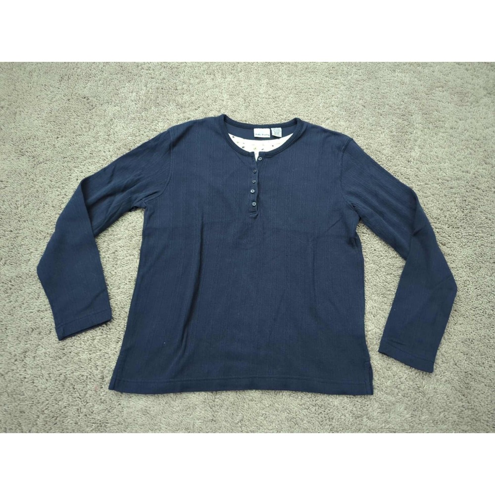 Bobbie Brooks Henley Shirt Womens M Navy Long Sleeve Layered Look Ribbed Knit